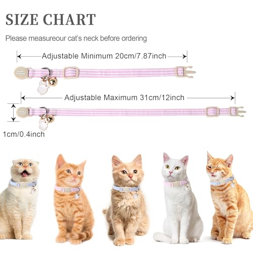 Unique style paws 2 Pack Spring Summer Kitten Collar Breakaway with Bell&Pendant, Adjustable Safety Blue Pink Stripe Cat Cotton Collar for Girl Boy Cat and Small Pet - color: Blue Pink Stripe