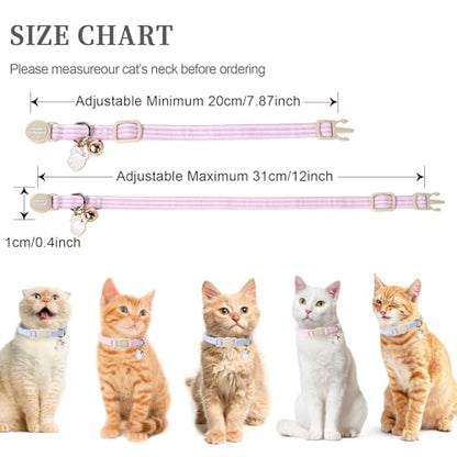 Unique style paws 2 Pack Spring Summer Kitten Collar Breakaway with Bell&Pendant, Adjustable Safety Blue Pink Stripe Cat Cotton Collar for Girl Boy Cat and Small Pet - color: Blue Pink Stripe