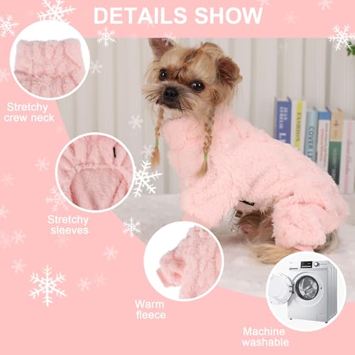 Dog Sweater Fleece Turtleneck Winter Dog Clothes for Small Dogs Girls Boy, Warm Fleece Puppy Pajamas Onesies, Pet Clothes Puppy Sweater Pjs, Doggy Jumpsuits Doggie Outfit, Pink, XXS - color: Pink, size: XX-Small (Chest 11in )