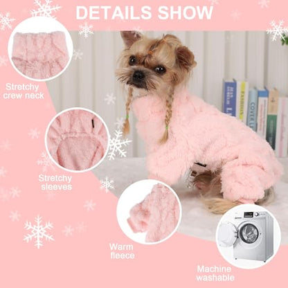 Dog Sweater Fleece Turtleneck Winter Dog Clothes for Small Dogs Girls Boy, Warm Fleece Puppy Pajamas Onesies, Pet Clothes Puppy Sweater Pjs, Doggy Jumpsuits Doggie Outfit, Pink, M - color: Pink, size: Medium (Chest 17in )