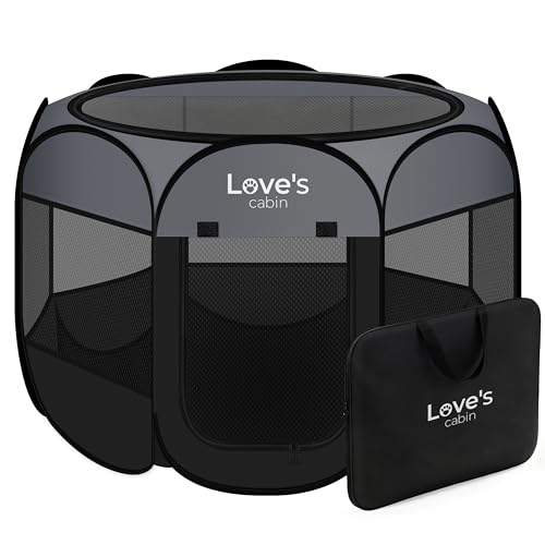 Love's cabin Pet Puppy Dog Playpen, Small Dog Tent Crates Cage Indoor/Outdoor, Portable Playpen for Cat, Foldable Pop Up Dog Kennel Playpen with Carring Case, Removable Zipper Top, Dark Grey - color: Dark Grey, size: 25.0"L x 25.0"W x 17.0"H
