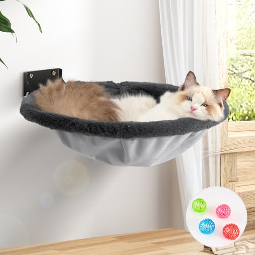 JUNSPOW Cat Hammock Wall Mounted, Foldable & Stable Cat Beds- Breathable Cats Wall Shelves for Sleeping, Playing, Climbing, and Lounging - Maximum Hold Up to 30lb（Gray,Faux Rabbit Fur） - color: Gray