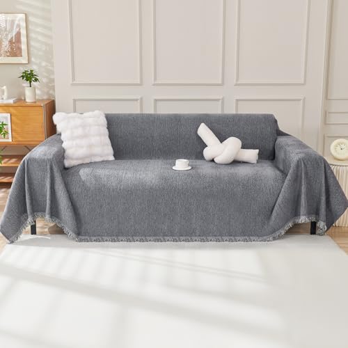 OstepDecor Chenille Couch Cover, Dark Grey Sofa Covers Washable, Sectional Couch Covers for Sofa L Shape, Couch Blanket Cover, Non-Slip Sofa Slipcovers for Dogs, Pets, 71" x 118" - color: Chenille Dark Grey, size: 71" x 118"