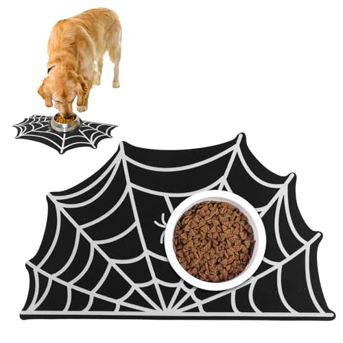 Dog Cat Food & Water Mat, Spider Web Pet Feeding Mat for Floor Non-Slip Waterproof, Super Absorbent Quick Dry Placemat Pet Food Bowl Mat, Halloween Decor, Pets Accessories Indoor (12 * 20 in) - size: 12* 20 in