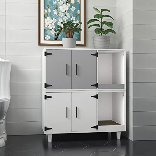 GDLF Modern Wood Pet Crate Cat Washroom Hidden Litter Box Enclosure Furniture House as Table Nightstand with Scratch Pad,Stackable (White) - color: White