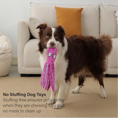CPYOSN Dog Squeaky Toys Octopus - No Stuffing Crinkle Plush Dog Toys for Puppy Teething, Durable Interactive Dog Chew Toys for Small, Medium and Large Dogs Training and Reduce Boredom, 2 Pack - color: Purple+Green