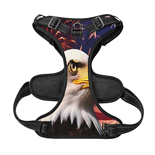 American Flag and Eagle Reflective Dog Harness No Pull Soft Vest Harness for Small Medium Large Dog Puppy Pets Medium Size - color: American Flag and Eagle, size: Medium