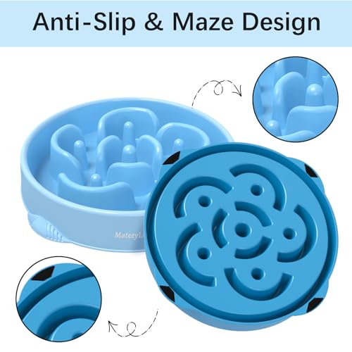 MateeyLife Large Slow Feeder Dog Bowls 2PCS, Anti-Choking Puzzle Dog Food Bowls, Anti-Slip Interactive Feeding Slow Down Eating, Bloat Stop Maze Dishes for Large Breeds 4 Cups - color: A-LightBlue&DarkBlue, size: Large