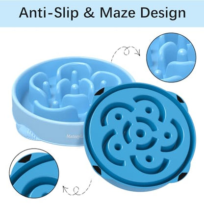 MateeyLife Large Slow Feeder Dog Bowls 2PCS, Anti-Choking Puzzle Dog Food Bowls, Anti-Slip Interactive Feeding Slow Down Eating, Bloat Stop Maze Dishes for Large Breeds 4 Cups - color: A-LightBlue&DarkBlue, size: Large