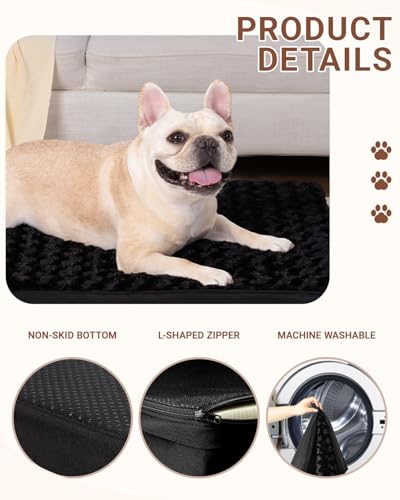 KSIIA Dog Crate Bed Waterproof Large Dog Bed Soft Rose Velvet Supportive Kennel Pad Egg Crate Foam with Removable Washable Cover & Non-Slip Bottom, 35 x 22 Inch, Black - color: Black, size: 35.0"L x 22.0"W x 3.0"Th