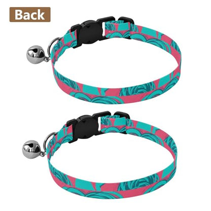 Silhouette Pink Teal Pet Collars 2 Pack Soft Cat Collar Adjustable 10.6 to 17.1 Inches - color: Silhouette Pink Teal