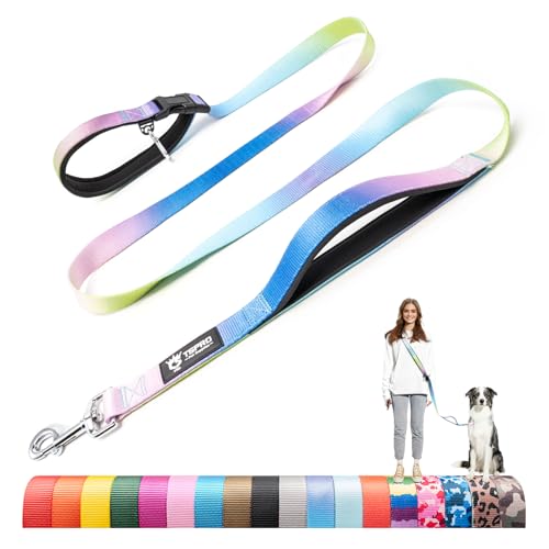 TSPRO Tactical Hands Free Dog Leash, Heavy Duty Adjustable with Padded Handle & Metal Safety Clasp for Walking Running Hiking Training, Medium & Large Dogs (Cyan-Purple-Blue Gradient) - color: Cyan - Purple - Blue Gradient, size: for Medium to Large Dogs