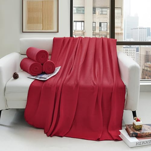 ZYFZCYBL Fleece Throw Blanket Blankets Bulk 6 Pack Soft Lightweight for Cozy Polar Fleece 50 x 60 Solid Pet-Friendly Colorful Bed Sofa Couch Fleece Fabric Travel Wedding Gift（Wine Red） - color: Wine Red