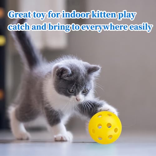 12Pcs Cat Ball Toy, Low Noise No Bells Holey Plastic Cat Balls, Funny Interactive Cats Toys for Indoor Cats, Firm Toy Balls for Kitten Puppy Ferret Bird (1.65", Yellow) - color: Yellow, 12/Pack