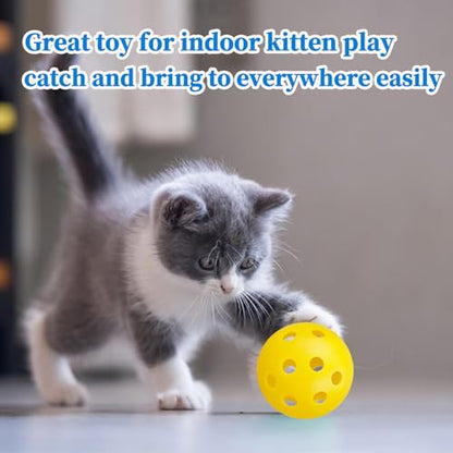 12Pcs Cat Ball Toy, Low Noise No Bells Holey Plastic Cat Balls, Funny Interactive Cats Toys for Indoor Cats, Firm Toy Balls for Kitten Puppy Ferret Bird (1.65", Yellow) - color: Yellow, 12/Pack