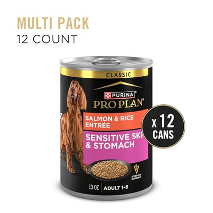 Purina Pro Plan Sensitive Skin and Stomach Dog Food Wet Classic Pate Salmon and Rice Entrée - (Pack of 12) 13 oz. Cans