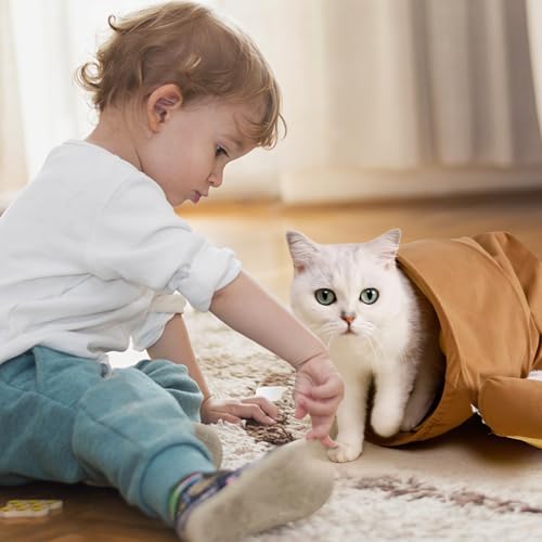 Spardar Bunny Tunnel Bed, 2-in-1 Collapsible Tunnel Tubes Toys, Washable, with Removable Mat Hideout, Interactive Toys for Rabbits Chinchilla Hedgehog Guinea Pigs Kitty, Khaki - color: Khaki