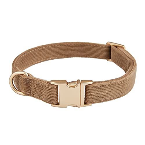 Soft Corduroy Fibric Dog Collar with High Grade Metal Buckle, for Medium Dogs.(Brown,Medium:12-19") - color: Brown, size: Medium