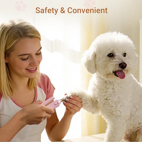 2 in 1 Cat & Dog Nail Clippers Grinder with Lights, Quick Sensor Safety Guard & Ultra-Quiet USB Rechargeable Cat & Dog Nail Trimmers, Dog Nail Grinder with 2 Bells for Women(Pink)