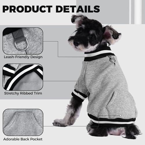 BINGPET Small Dog Sweater Pullover Fleece Vest with Leash Hole & D-Ring,Cotton Dog Hoodie for Small Medium Large Dogs Puppy Boys Girls,Thick Soft Fleece Winter Dog Clothes Cold Weather Sweatshirt Coat - color: Grey, size: XS(Chest: 15",Neck: 10",Back: 10"