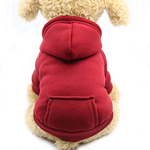 Jecikelon Winter Dog Hoodie Sweatshirts with Pockets Warm Dog Clothes for Small Dogs Chihuahua Coat Clothing Puppy Cat Custume (Wine red, XX-Small) - color: Wine red, size: XX-Small