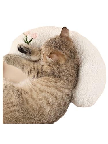 Pillow for Cat, Small Moon Pillow for Kitty, Ultra Soft Cat Pillow Sleeping Improve, 10x6x2 Inch, Machine Washable, Quick-Drying, for Cats & Small Dogs (White) - color: White