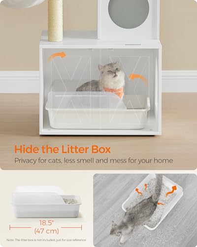 Feandrea Cat Tree with Litter Box Enclosure, 59-Inch Modern Cat Tower, 2-in-1 Condo with Scratching Posts, Washable Removable Cushion, Cloud White UPCT113W01 - color: Cloud White