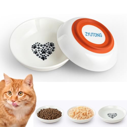 Whisker Fatigue Cat Bowl - Shallow Dishes for Food Ceramic Cat Bowls for Indoor Cats Non-Slip Flat Cats Plates for Wet Food Cute Kitten Bowl Whisker Friendly - color: 1 Pack