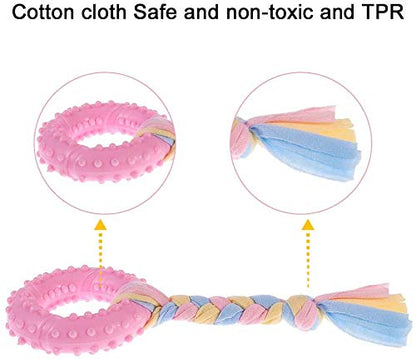 Dog Chew Toys, 7pcs Dog Puppies Teething Chewing Toy Set with Ball and Colorful Ropes, Interactive Pet Toys for Small and Medium Dogs (Pink) - color: Pink