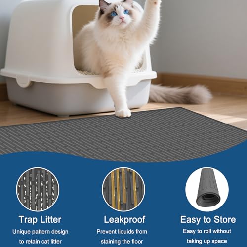 XXL Extra Large Silicone Cat Litter Trapping Mat for Scatter Control, 40"x30"(100cmx75cm) Waterproof Kitty Litter Box mat for Floor, Soft on Kitty Paws, Easy to Clean, Light Gray - color: Light Gray