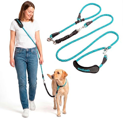 SparklyPets - Bungee Rope Handsfree Leash for 1 Dog - Demovable Slip Lead - Waist or Hip Belt Leash for Dog Walking, Running, Carnicross - Medium & Large Breeds - color: Teal