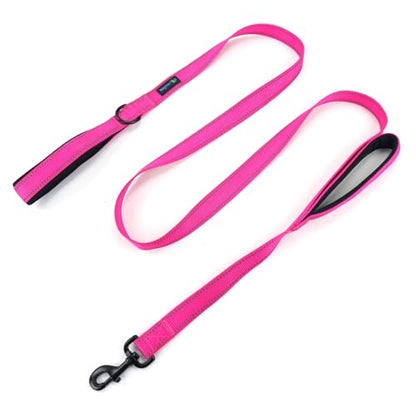 Wagtime Club Double Handle Dog Leash, 6ft Long Heavy Duty Dog Leash with Paded Traffic Handles for Extral Control and Training, Dual Handles Leads, Large Medium Small Dogs (Reflective Lively Pink) - color: Reflective Lively Pink