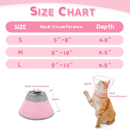Cat Cone Collar Soft to Stop Licking, Adjustable, Foldable Lightweight Kitten Cones After Surgery Recovery for Cats & Kittens, Cat Cone Alternative, Easy Eating (Solid Pink, S) - color: Solid Pink, size: S
