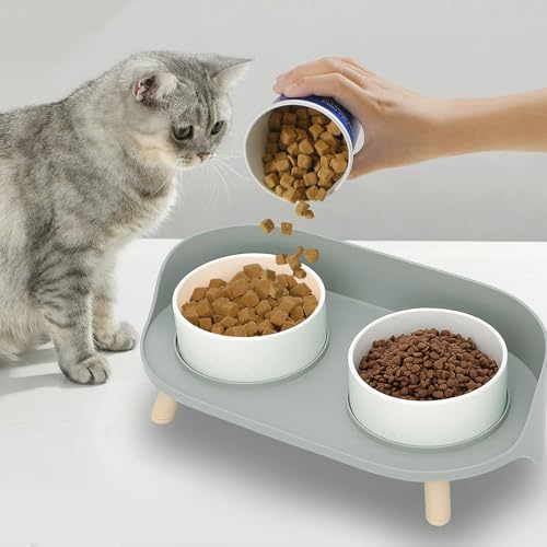 Elevated Dog Bowls Set, Ceramic Pet Food & Water Bowls with Non-Slip Stand, No Spill Design for Cats/Small Medium Dogs Gray - color: Gray