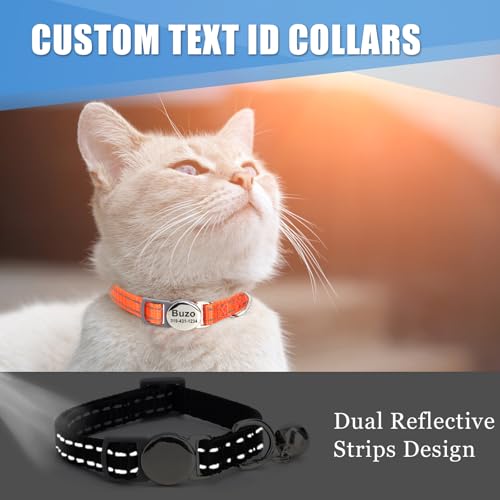 Personalized Engraved Cat Collar|Breakaway Safety Round Buckle|Reflective Adjustable Collar with ID Name Tag & Bell for Kittens & Puppies Cats,Red (7.5'' - 12'')