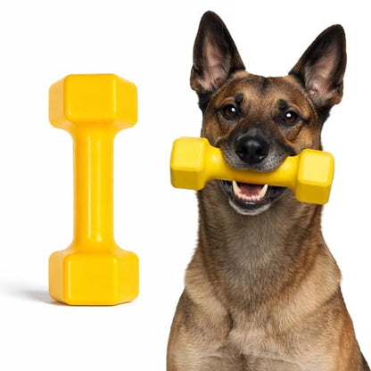 Virtually Indestructible Dog Dumbbell - Lifetime Replacement - Tough, Durable Chew Toy for Aggressive Chewers - Safe Non-Toxic Natural Rubber - Chew, Tug, Fetch - Med/Large Breed - 7"x2.5"