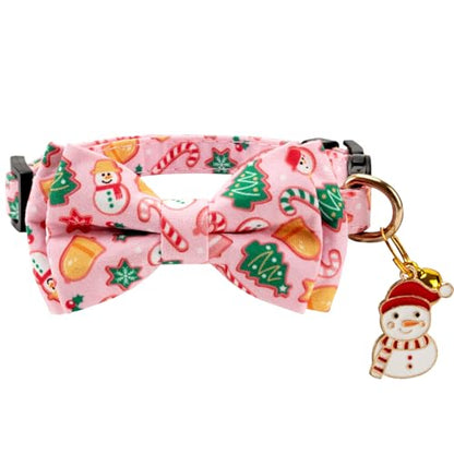 2 Pack Cotton Cat Collar with Bow Tie and Bell for Girl Boy Cats,Cute Pink Flamingo and Blue Whale Pattern Spring Summer Breakaway Cat Collar for Male Female Cats (Santa Claus & Snowman) - color: Santa Claus & Snowman