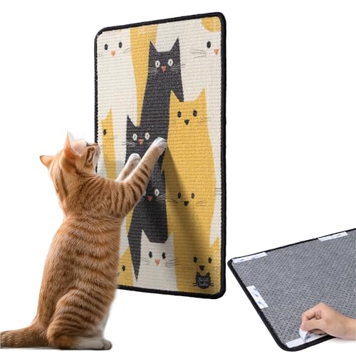 The Cat Ladies Scratching Poster - Wall Scratcher Pads - Scratch Mat Art Print for Indoor Cats - Furniture, Couch, and Carpet Protector - Wall Mounted or Floor Sisal Scratchers - color: Black and Yellow