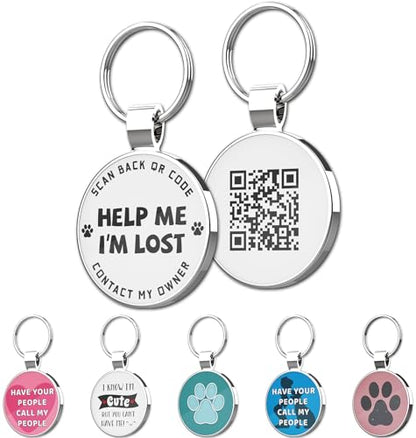 QR Code Pet ID | Personalized Dog & Cat Collar Tag | Online Profile with Instant Scanned Location Alert Email - style: Help Me I'm Lost