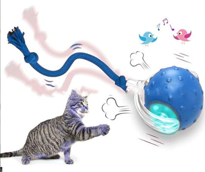 PetScope Interactive pet Toy Ball with Motion Sensor, Rechargeable, 3 Speed Modes, LED Lights, Bird Sound Effects, Blue - color: Blue