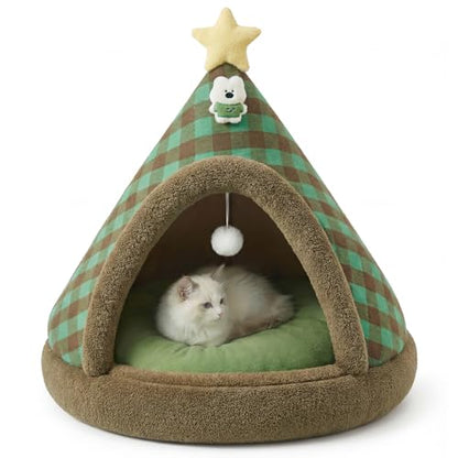 Jiupety Cat Tents for Indoor Cats,Cat House with Removable Washable Cushioned,2-in-1 Cat Cave Tent with Anti-Slip Bottom Ultra-Soft Pet Tent for Cats and Small Dogs,Green 23.6In - size: Large
