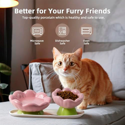 DIF DECO Ceramic Raised Cat Bowl, Pink Elevated Food Bowls for Food and Water Protecting Spine and Whiskelfriendly,Tulip Shape Cute Pet Feeder Dish for Indoor Cats and Small Doas(Height 4.1 inch) - size: Height 4.1 inch