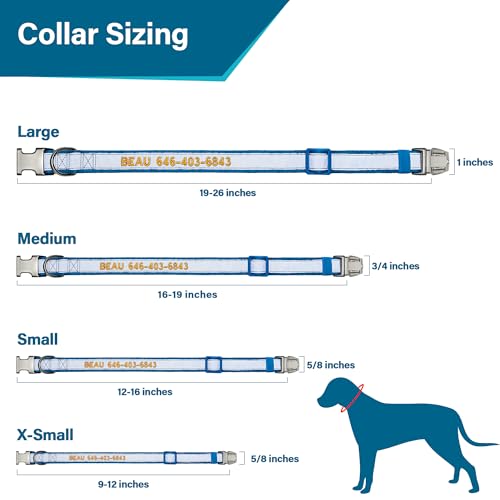 Reflective Personalized Dog Collar - Custom Embroidered Dog Collars with Pet Name and Phone Number for Boy and Girl Dogs, 4 Adjustable Sizes, XSmall,Small, Medium and Large (Metal Buckle) - color: Metal Buckle