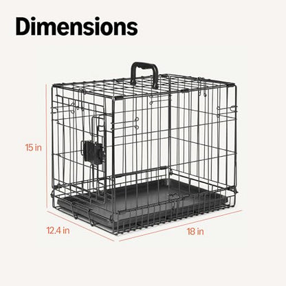 Amazon Basics Durable, Foldable Metal Wire Dog Crate with Tray, Single Door, 18 x 12.4 x 15 in, Black - size: 18.0"L x 12.4"W x 15.0"H, style: Single Door no Divider