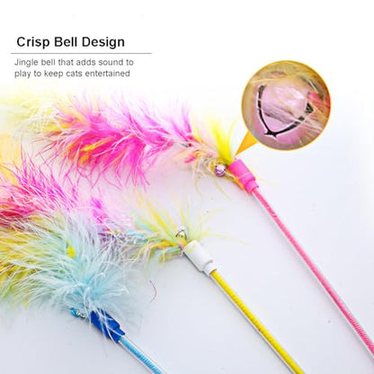 IUHKBH Cat Wand Toys, 3 PCS Interactive Kitten Toys Cat Teaser Wand with Soft Furry Tail Feather Wands with Bell
