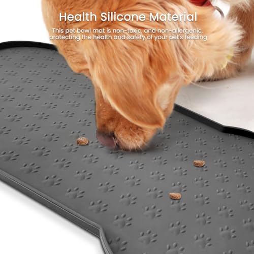 PWTAA Dog Food Mat Anti-Slip Silicone Dog Bowl Mat Thicker Pet Placemat Waterproof Cat Feeder Pad with Raised Edge Puppy Kitten Feeding Mats Suitable Small Medium-Sized Dogs Cats Eating Tray - color: Grey, size: 25.6" x 13"