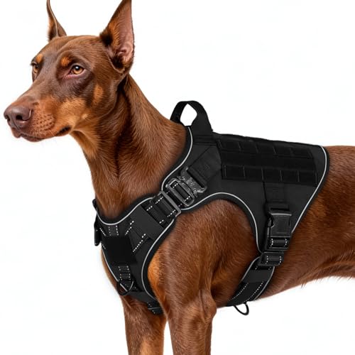 rabbitgoo Tactical Dog Harness for Large Dogs, No Pull Upgraded Reflective Heavy Duty Molle Vest with Handle, Adjustable Military Service Dog Vest for Walking Hiking Training, Black, L - color: Black Reflective, size: Large
