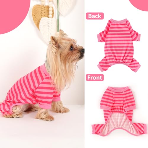 Dog Pajamas, Stretchy Puppy Jammies Onesie, Comfy Doggie Striped Pjs, Lightweight Soft Puppy Outfit, Dogs Clothes for Small Size Girl Boy(Pink,XS) - color: Pink, size: X-Small (Chest 12.2 in)