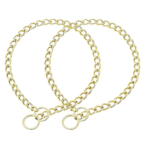 Gold Dog Choke Collars,2-Pack Metal Slip Link Martingale Collar Training Heavy Duty Dog Choker Collar Boys Girls Puppy Collars for XXS XS Small Medium Large Big Breed,XS - color: 2 Pack Gold, size: XS(Neck Max 12inch)D2.0mm