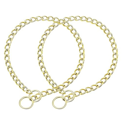 Gold Dog Choke Collars,2-Pack Metal Slip Link Martingale Collar Training Heavy Duty Dog Choker Collar Boys Girls Puppy Collars for XXS XS Small Medium Large Big Breed,XS - color: 2 Pack Gold, size: XS(Neck Max 12inch)D2.0mm